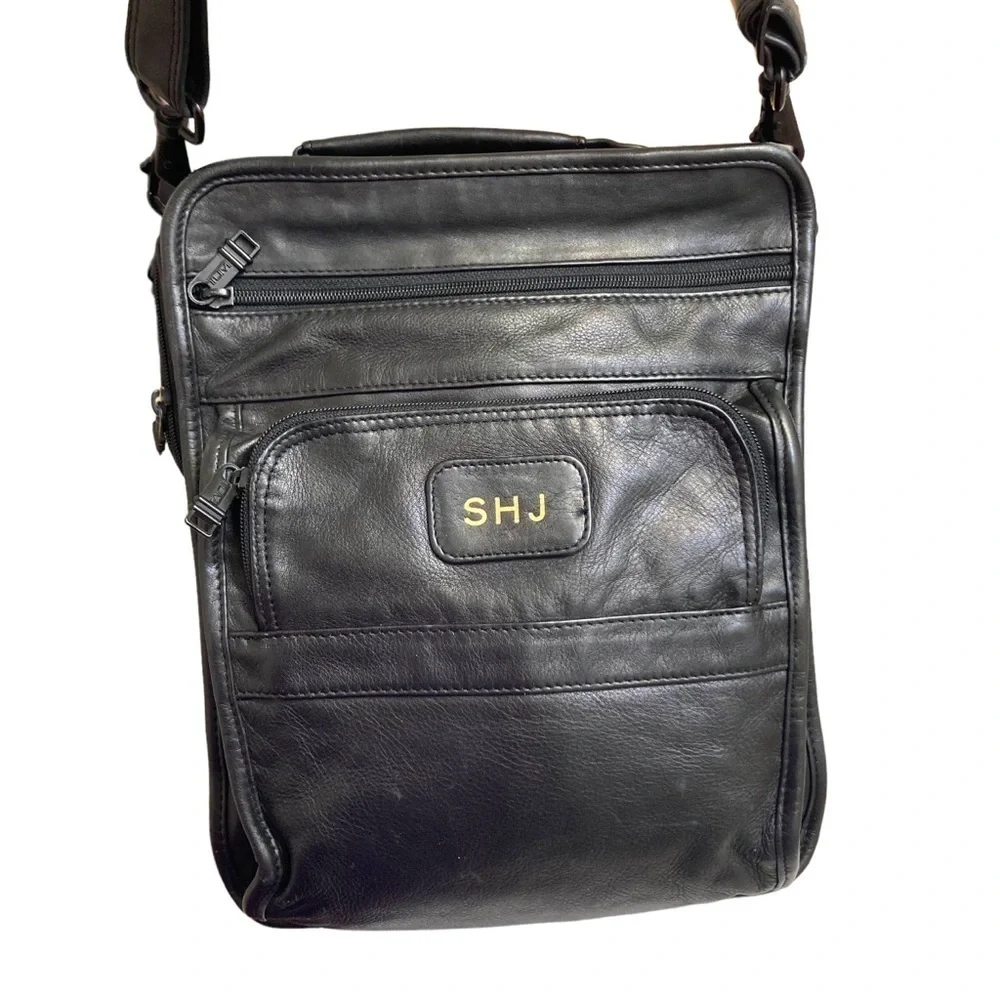 Tumi vintage black leather mens messenger bag